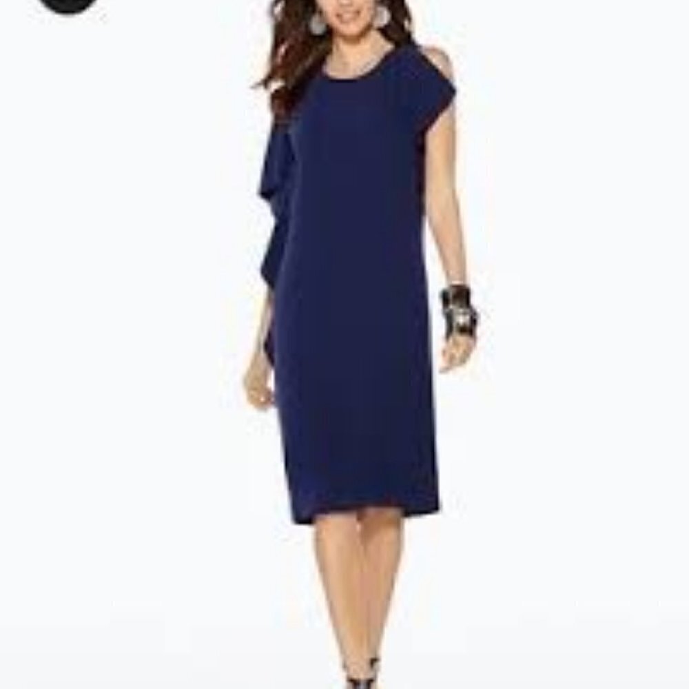 Chico's‎ BLACK LABEL Flutter Sleeve Dress in Midnight Blue Size 0 (US 4)